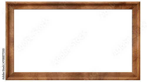 One empty frame hanging on a wall, brown wooden frame, portrait, mockup