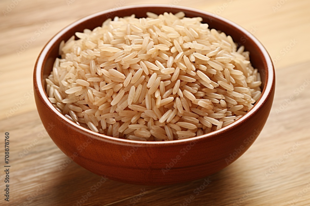 Brown rice in wooden bowl Brown rice in wooden bowl