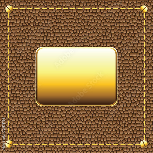 Brown leather background with gold plate