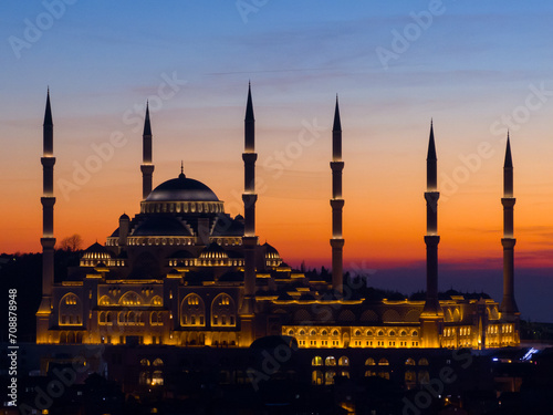 Mosque in Sunset Drone Photo, Camlica Mosque Uskudar, Istanbul Turkiye (Turkey) © raul77