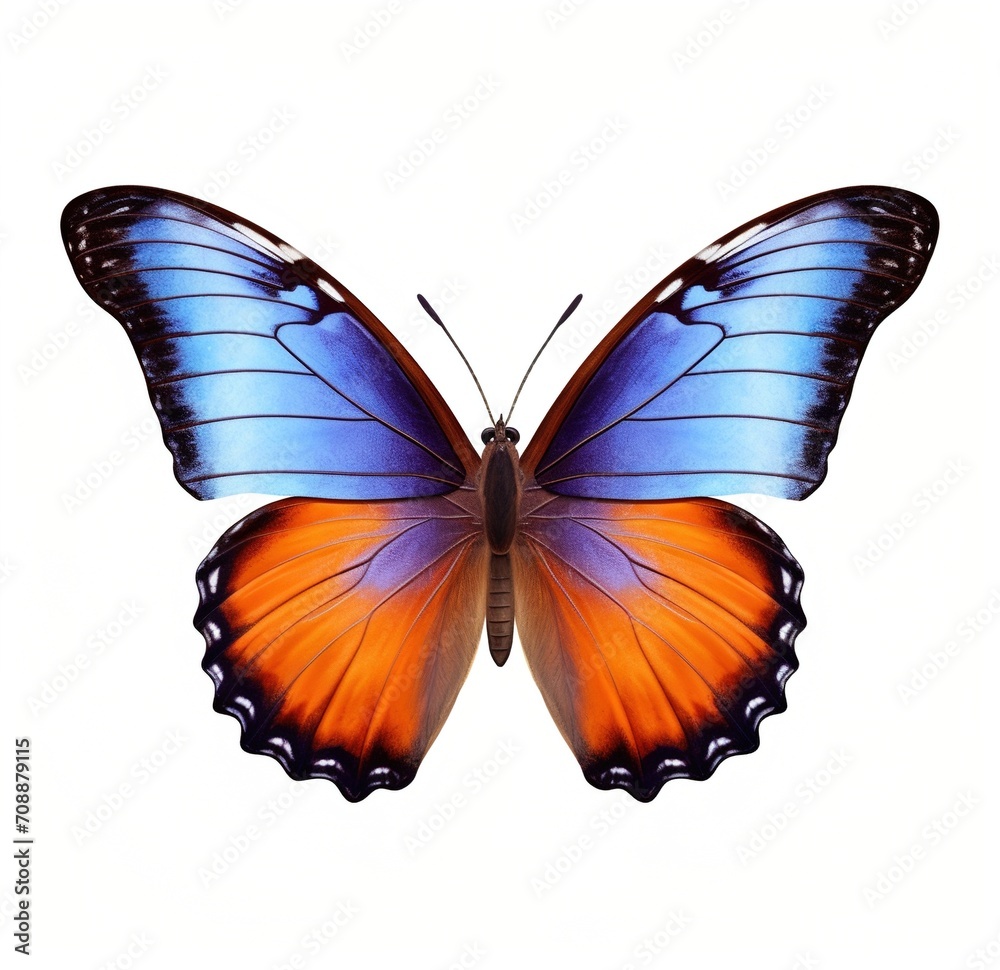 Blue and orange butterfly with spread wings