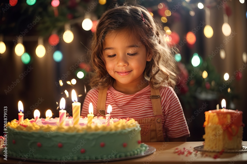 A kid girl celebrating her birthday by blowing candles A kid girl celebrating her birthday by blowing candles