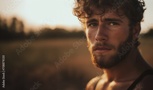 Close Up Photo of a Rustic and handsomeMan Wearing a Tank Top on a Sunny Day photo