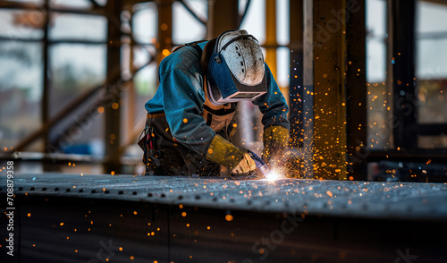 Welder Working on a Sky Scaper Building Construction Site