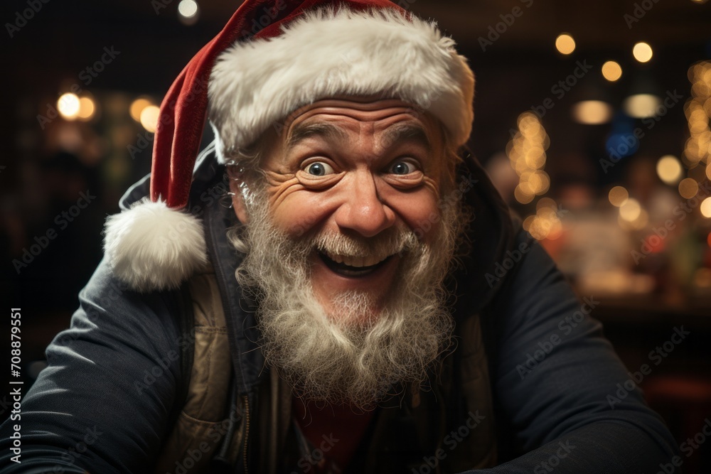 Photo Realistic of a Holiday Reveler in a Festive Sweater and a Santa Hat, Generative AI Photo Realistic of a Holiday Reveler in a Festive Sweater and a Santa Hat, Generative AI