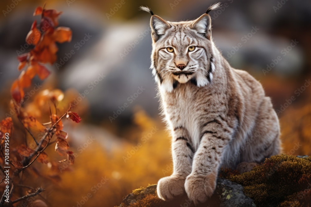 lynx in its natural habitat. portrait of a large cat, an animal of the feline family.
