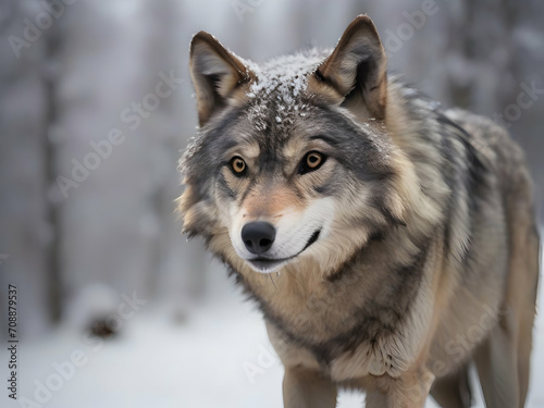 Grey wolf in winter forest