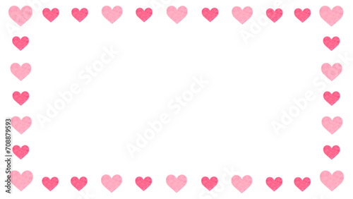 ハートの水彩フレーム背景　素材　飾り枠　飾り罫　見出し　囲み　シンプル　おしゃれ　白バック　白背景　透過　16:9