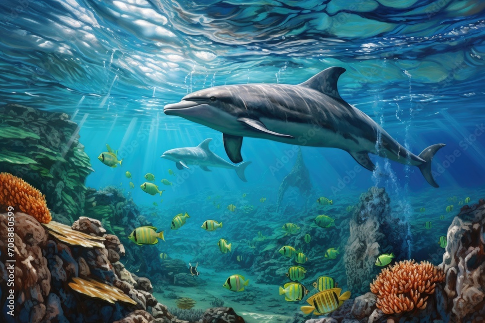 Fototapeta premium fish in aquarium dolphins