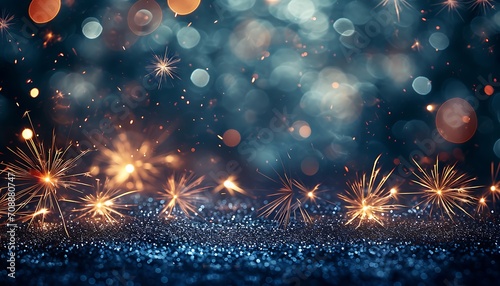 Christmas and New Year party background with sparklers and bokeh lights