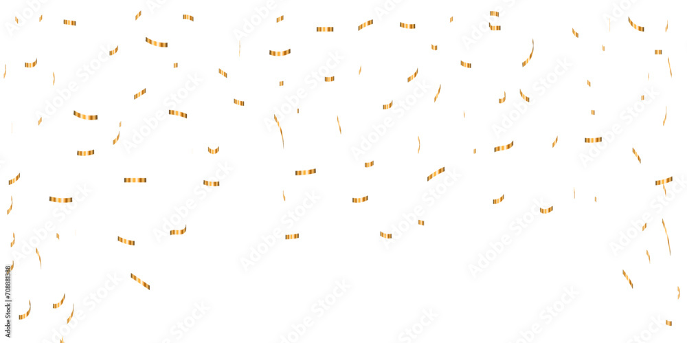 Fototapeta premium Luxury gold sparkle confetti glitter and zigzag ribbon falling down on transparent background.