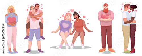 Set of people with hearts on white background