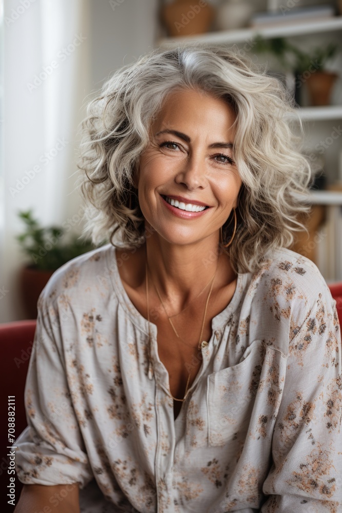 Portrait of a smiling middle-aged woman with gray hair Portrait of a smiling middle-aged woman with gray hair