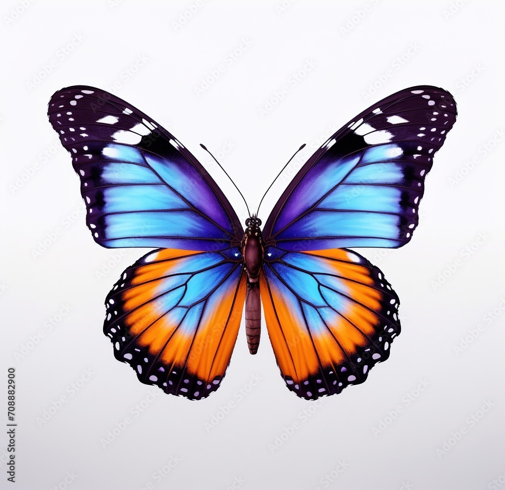 Obraz premium Blue and orange butterfly with spread wings
