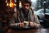 Photo Realistic of a Man in a Cozy Cardigan and Winter Boots, Generative AI