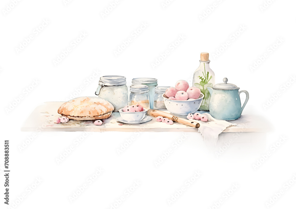Baking in the kitchen watercolor illustration Baking in the kitchen watercolor illustration