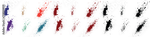 Vector paint blood splash grunge green, pink, purple, red, black, blue color brush stroke design set