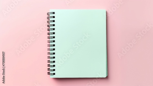 Clear Spiral Notebook Mock Up on Pastel Workspace Desk - Minimalist Business Concept with Creative Design Space