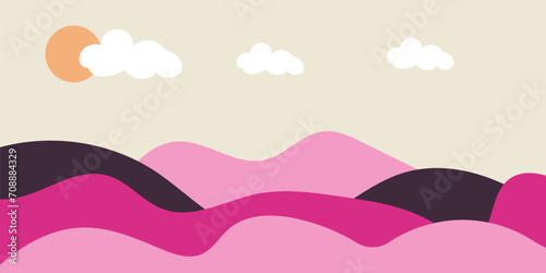 Mountains ,moon and clouds with Doodle style, Vector hand drawn childish wallpaper with Modern 3D wallpaper for the children's room