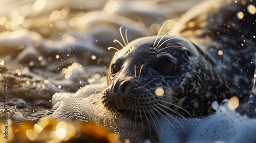 Beautiful Seal Resting in the Snow - Close-up Face Shot by the Seaside © AounMuhammad