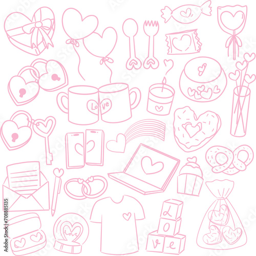 valentine element for decoration in doodle style