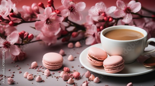 Valentine's Day Cherry Blossoms and Heart-Shaped Macarons.