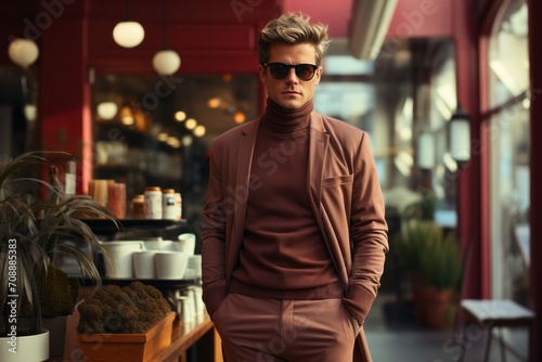 Photo Realistic of a Stylish Urbanite in a Cashmere Sweater and Corduroy Pants, Generative AI