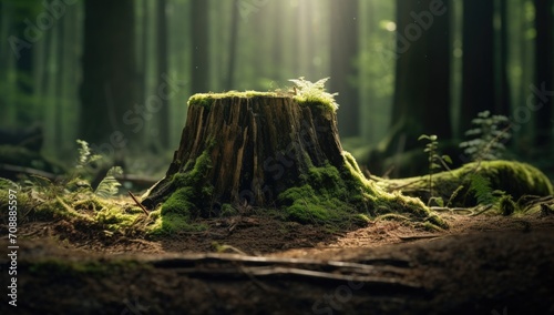 Young trees that grow from the remains of old tree stumps photo