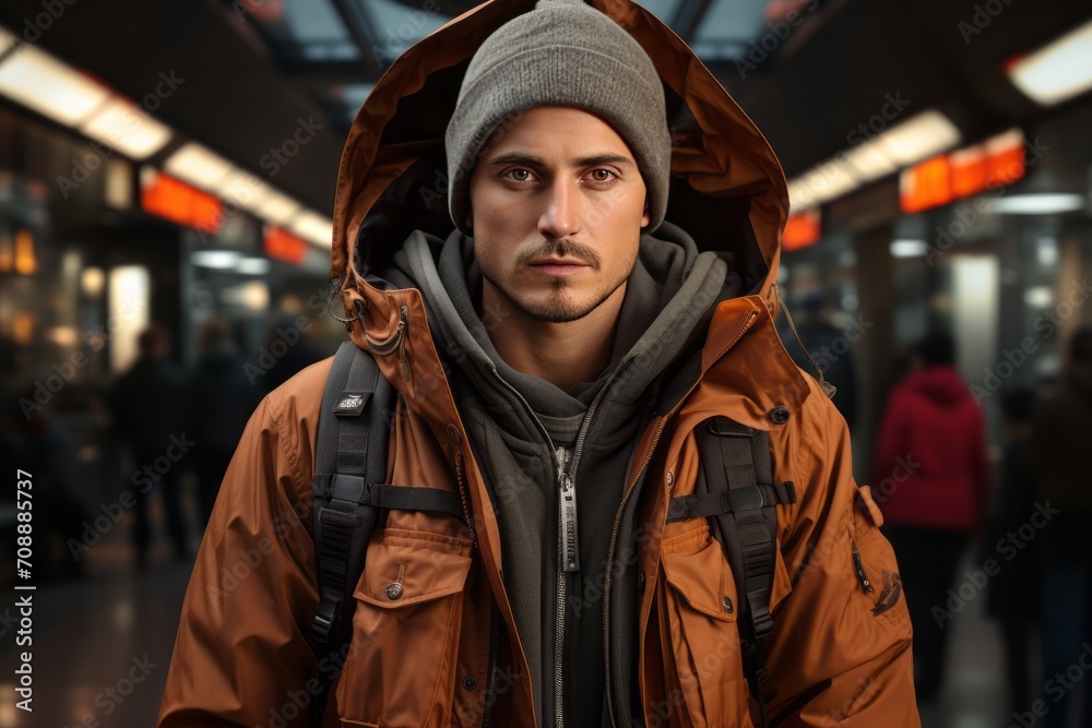 Photo Realistic of a Traveler in a Versatile Three-in-One Jacket and Jeans, Generative AI Photo Realistic of a Traveler in a Versatile Three-in-One Jacket and Jeans, Generative AI