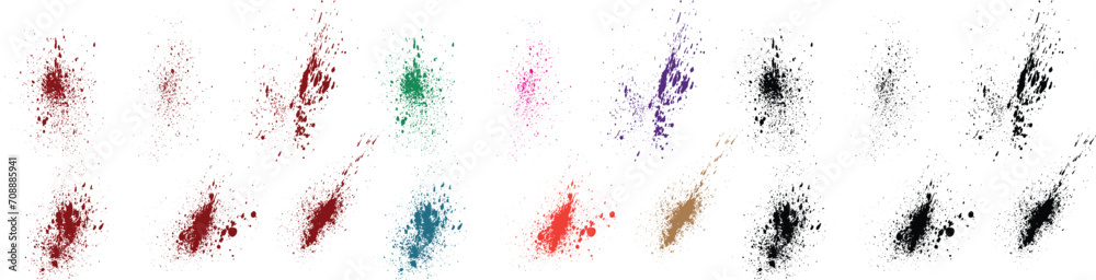 Scary paint splashes blue, pink, purple, red, black, green color brush stroke scribble vector illustration collection