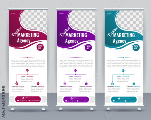 Modern roll up banner design template, Creative business agency roll up banner design or pull up banner template,  Modern Exhibition Advertising Trend Business Roll Up Banner,