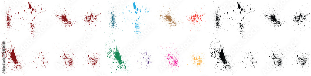 Droplet splatters set of grunge texture black, green, red, purple, blue, pink color brush stroke blood background set Droplet splatters set of grunge texture black, green, red, purple, blue, pink color brush stroke blood background set