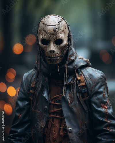 portrait of a person in a mask, A Person Wearing a Scary Mask