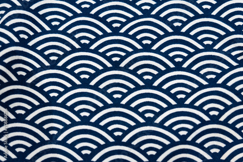 Japanese wave curve textile pattern background navy and white color of ocean line art vintage minimal style photo