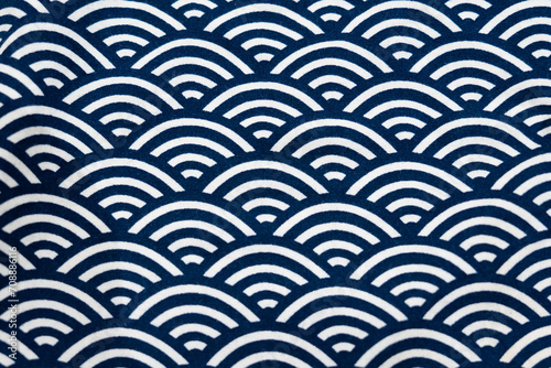 Japanese wave curve textile pattern background navy and white color of ocean line art vintage minimal style
