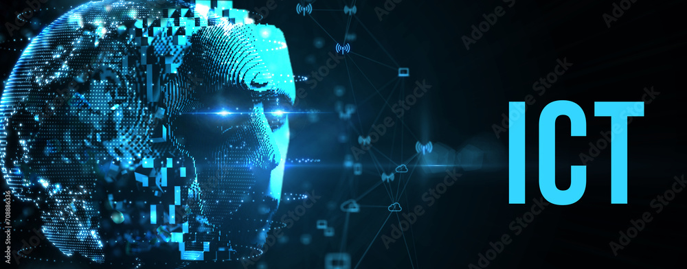 Fototapeta premium ICT Information communication technology internet concept on virtual screen. 3d illustration