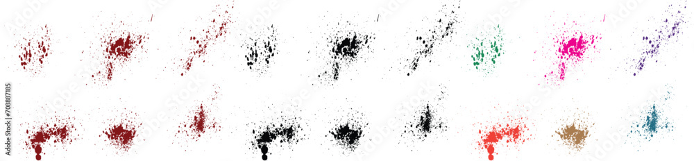 Set of splatter red, orange, green, purple, wheat, black color grunge texture crime blood vector Set of splatter red, orange, green, purple, wheat, black color grunge texture crime blood vector