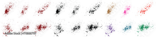 Red killer splash red, orange, green, purple, wheat, black color grunge brush stroke blood splatter vector collection