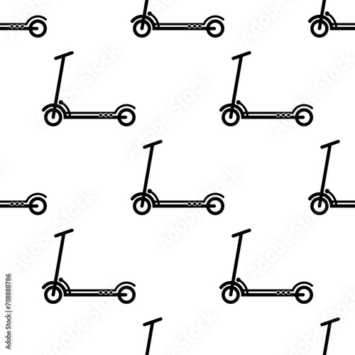 Kick Scooter Icon Seamless Pattern, Push Scooter Icon, Manual Powered Transportation
