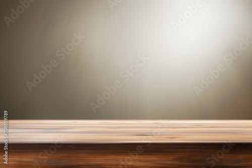 Empty wooden table with beam of light on background, side view, Natural backgrounds, wooden blanks for placing products © gade
