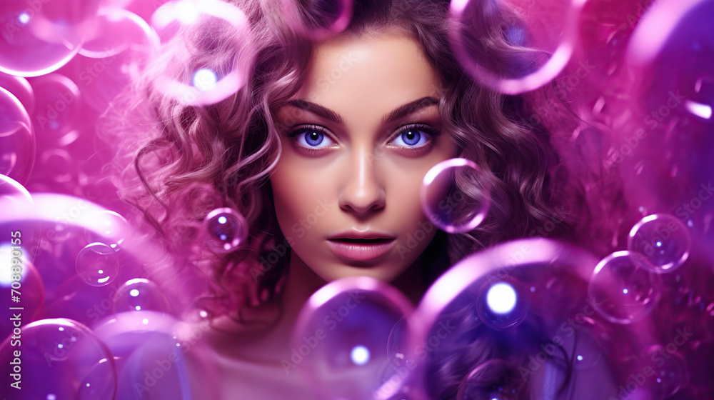 Enchanting Young Woman with Bubbles Cinematic Portrait