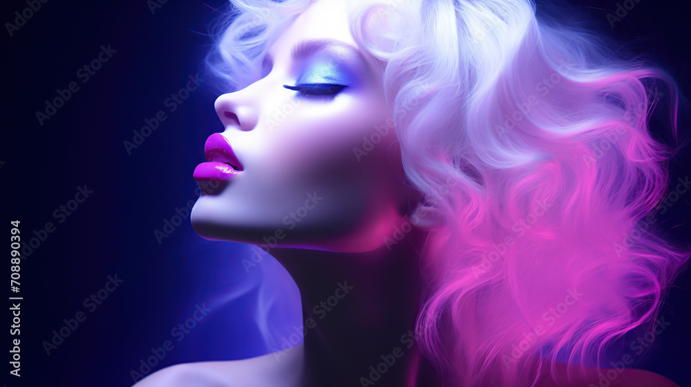 Artistic portrait of a woman surrounded by neon lights