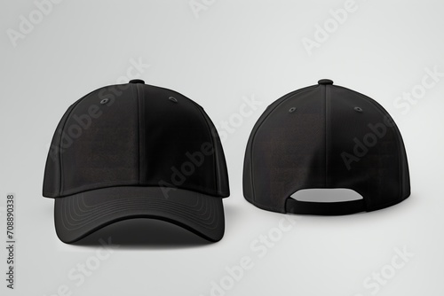 Blank black baseball cap mockup. seen from the front and back photo