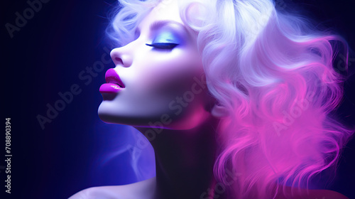 Artistic portrait of a woman surrounded by neon lights