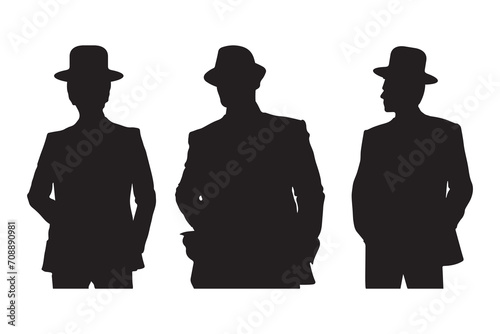 Mafia silhouette vector, Detective silhouette vector isolated on white background