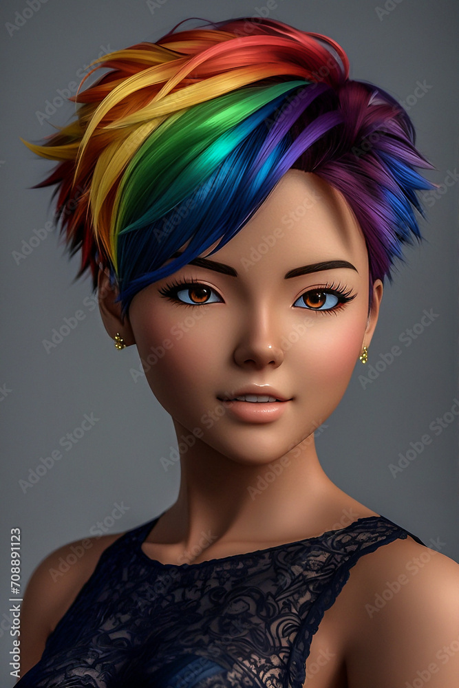 Fototapeta premium Woman with short rainbow hair 