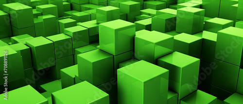 Bright, acid green cube blocks in a 3D layout, creating a dynamic, geometric backdrop.