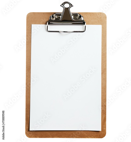 Clipboard with blank white paper isolated on trasnparent background