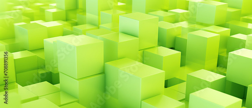 Bright acid green 3D cubes with a polygonal structure  offering a fresh  geometric perspective.