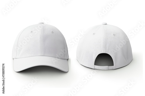 Blank white baseball cap mockup. seen from the front and back photo